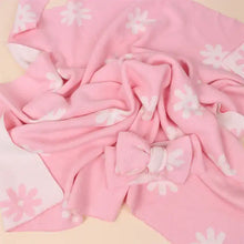 Load image into Gallery viewer, Floral Knit Baby Blanket and Bowknot Set /Pink
