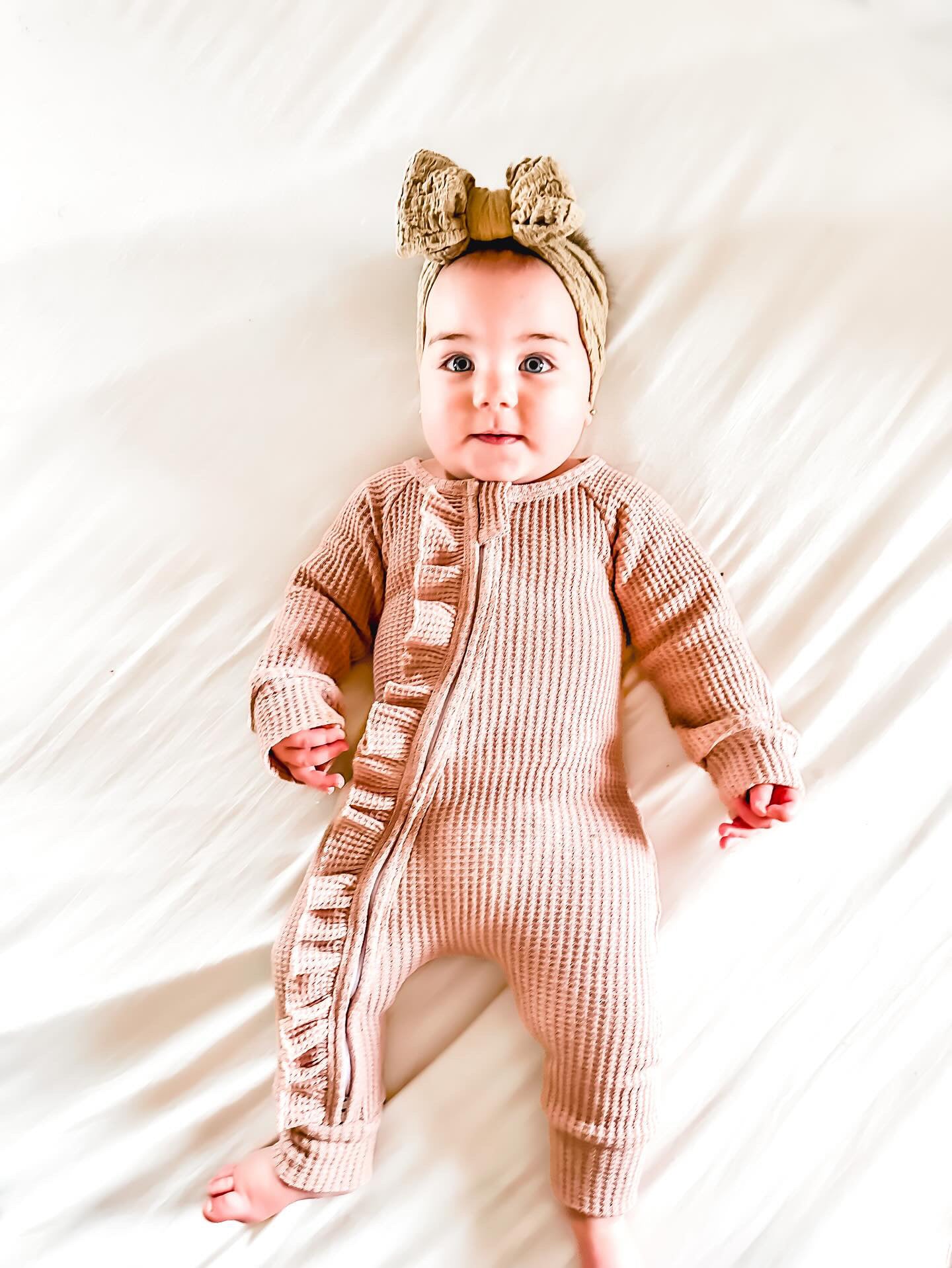 Frill Zip Baby Jumpsuit/Light Rose – Camy&Bunny