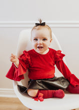 Load image into Gallery viewer, Red Flutter Sleeves Velvet Christmas Romper