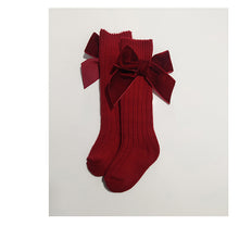 Load image into Gallery viewer, Girls Velvet Bowknot Knee Socks