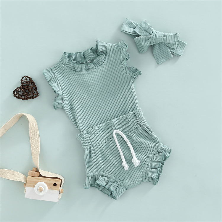 Frill Ribbed Bodysuit set with Its Matching Headband