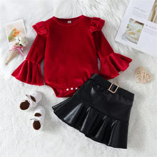 Load image into Gallery viewer, Red Flutter Sleeves Velvet Christmas Romper
