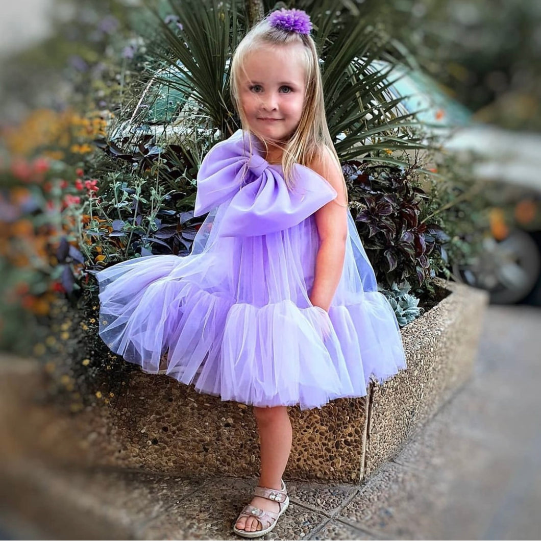 Big Bow Purple Tulle Baby Dress