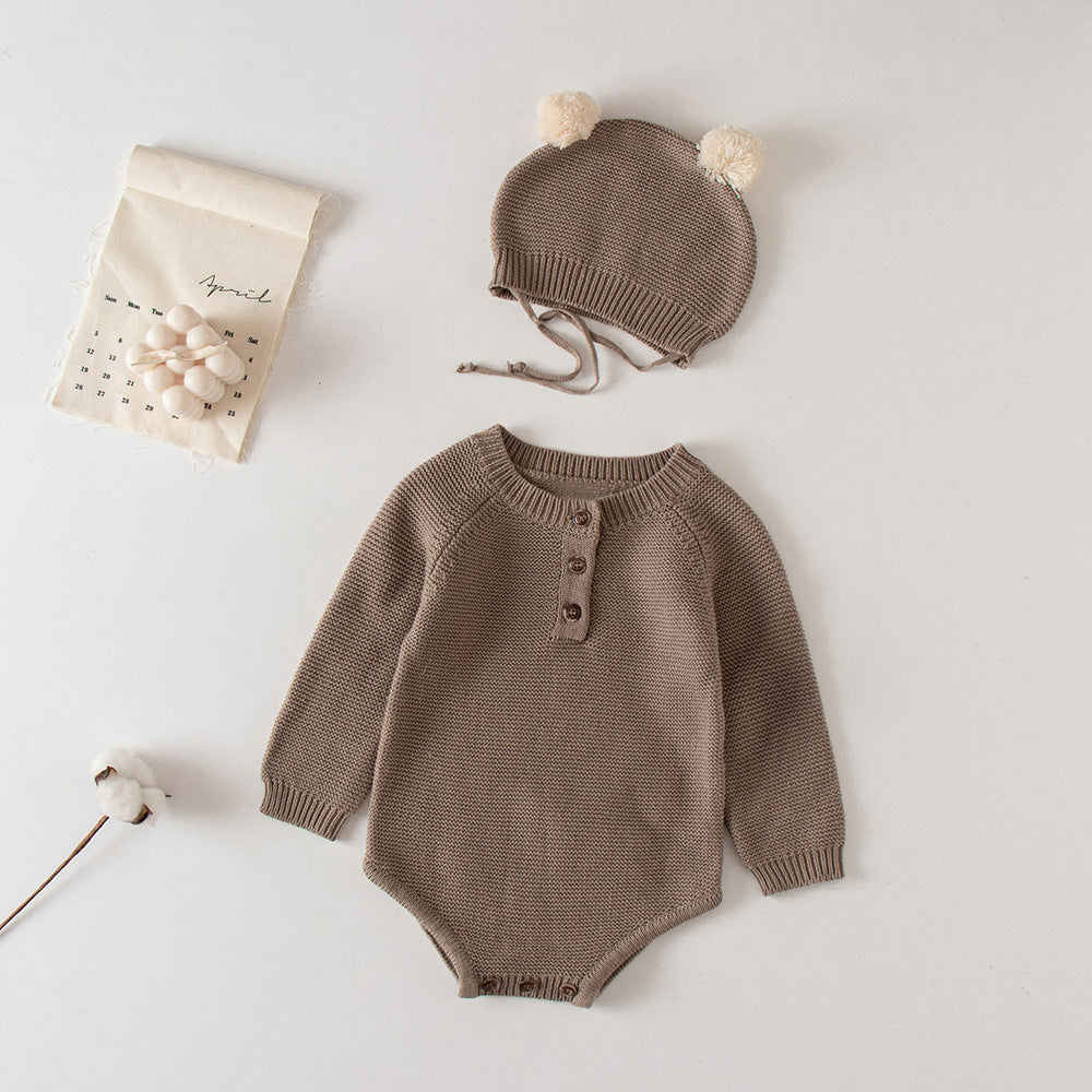 Knitted Baby Romper With its Matching Hat