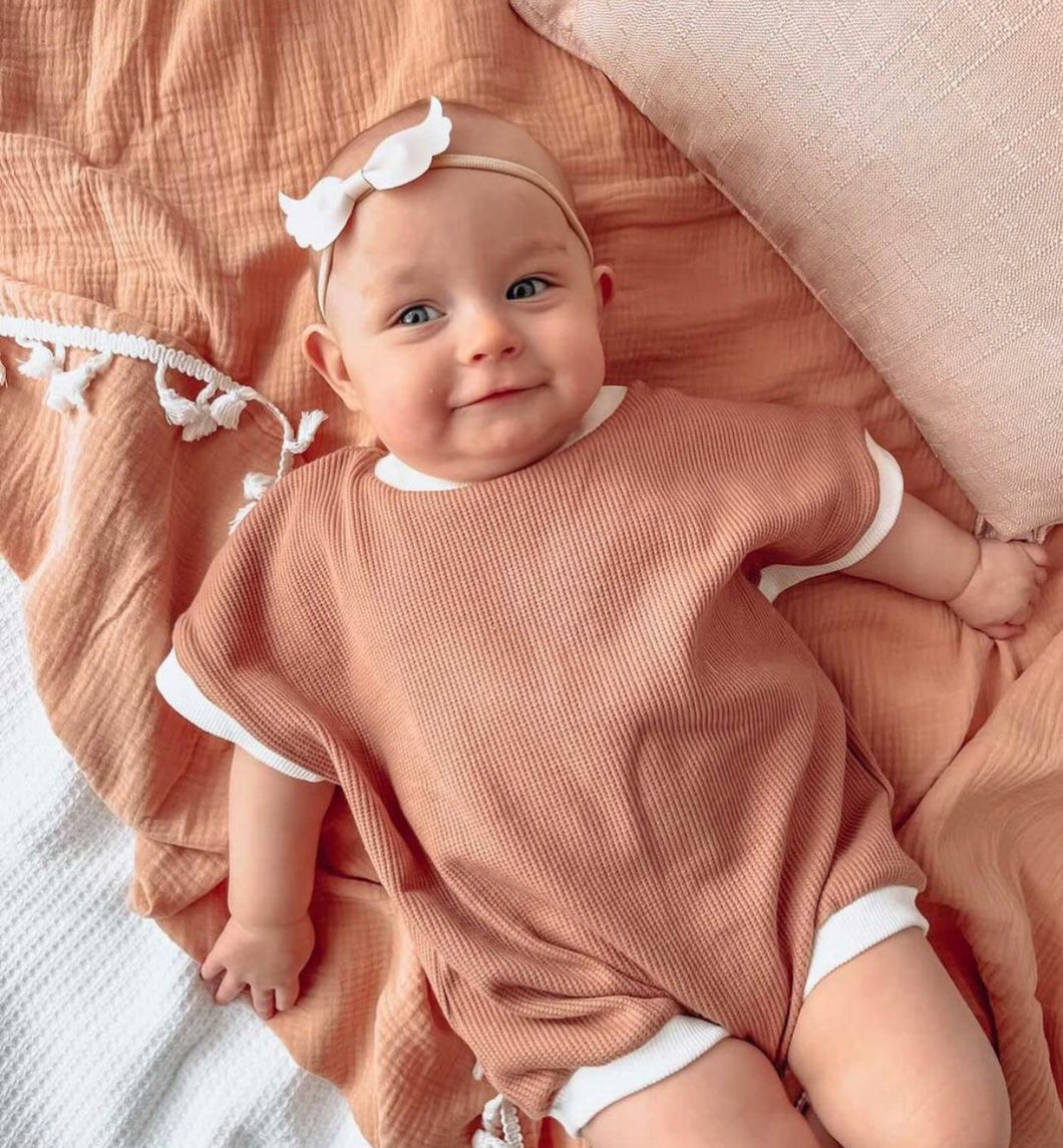 Waffle Short Sleeve Romper Jumpsuit