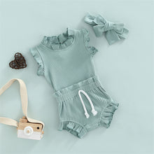 Load image into Gallery viewer, Frill Ribbed Bodysuit set with Its Matching Headband
